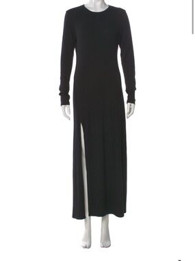 Reformation Long Sleeve Black Ribbed Maxi Dress with Side Slit